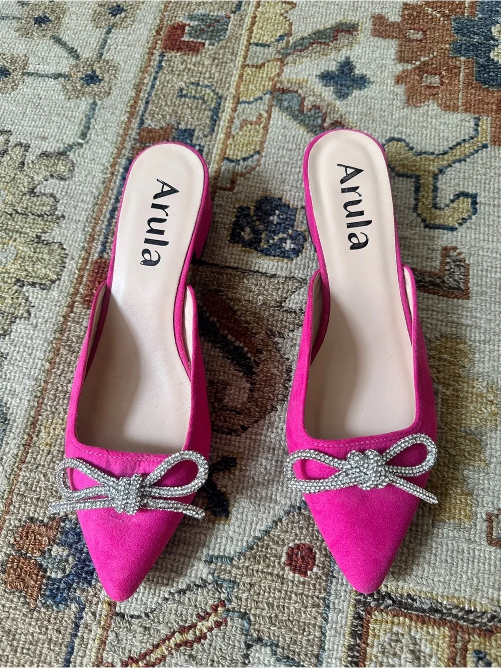 Arula Pink Pointed Toe Kitten Heel Bow Flats sz 9 - Picture 2 of 4